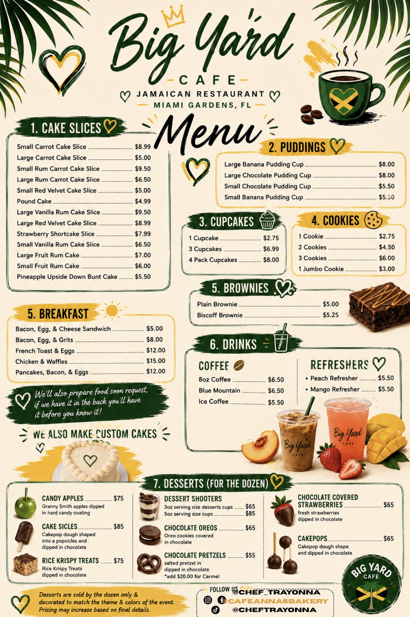 Big Yard Cafe full menu poster